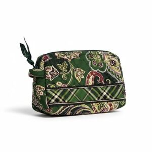 Vera Bradley Chelsea Green Paisley Plaid Travel Makeup Case Zip Vinyl Lined Vtg‎